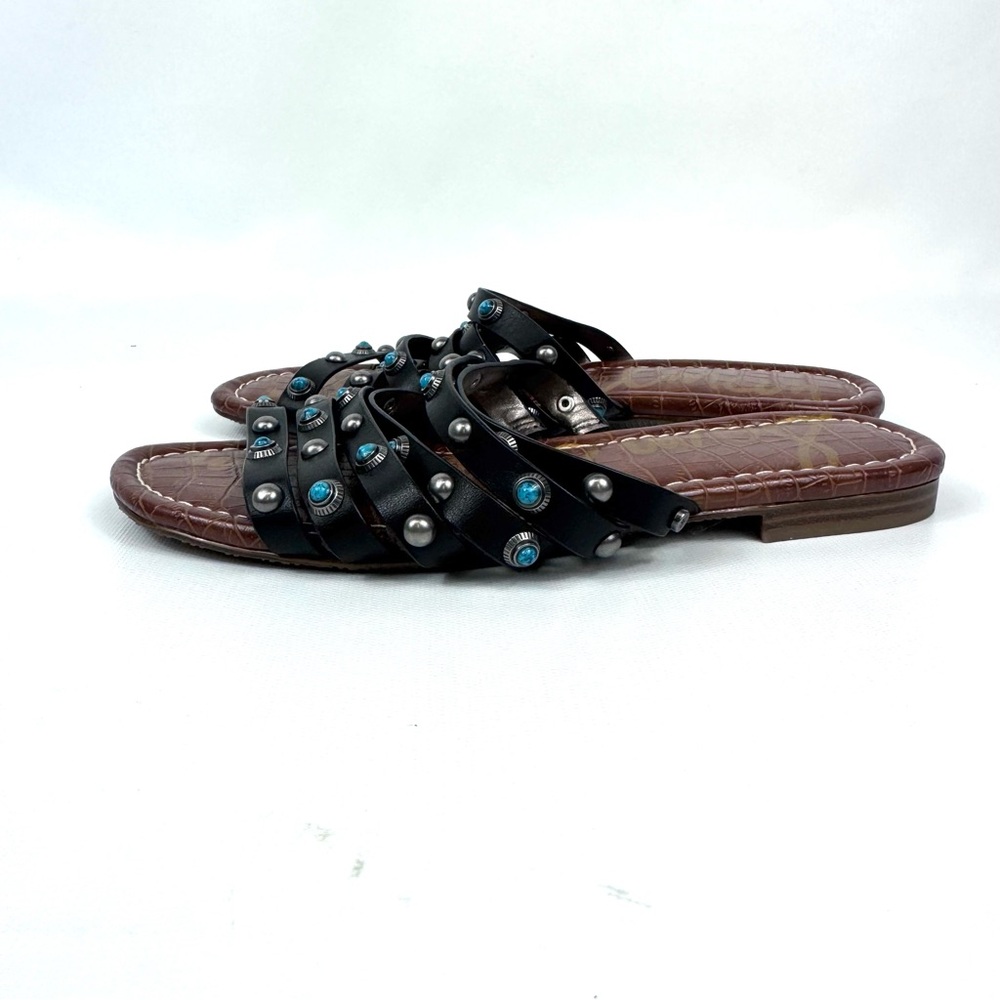 Sam Edelman Brea 2 black multi strap leather sandal w turquoise and silver Sz 7 - Picture 6 of 16